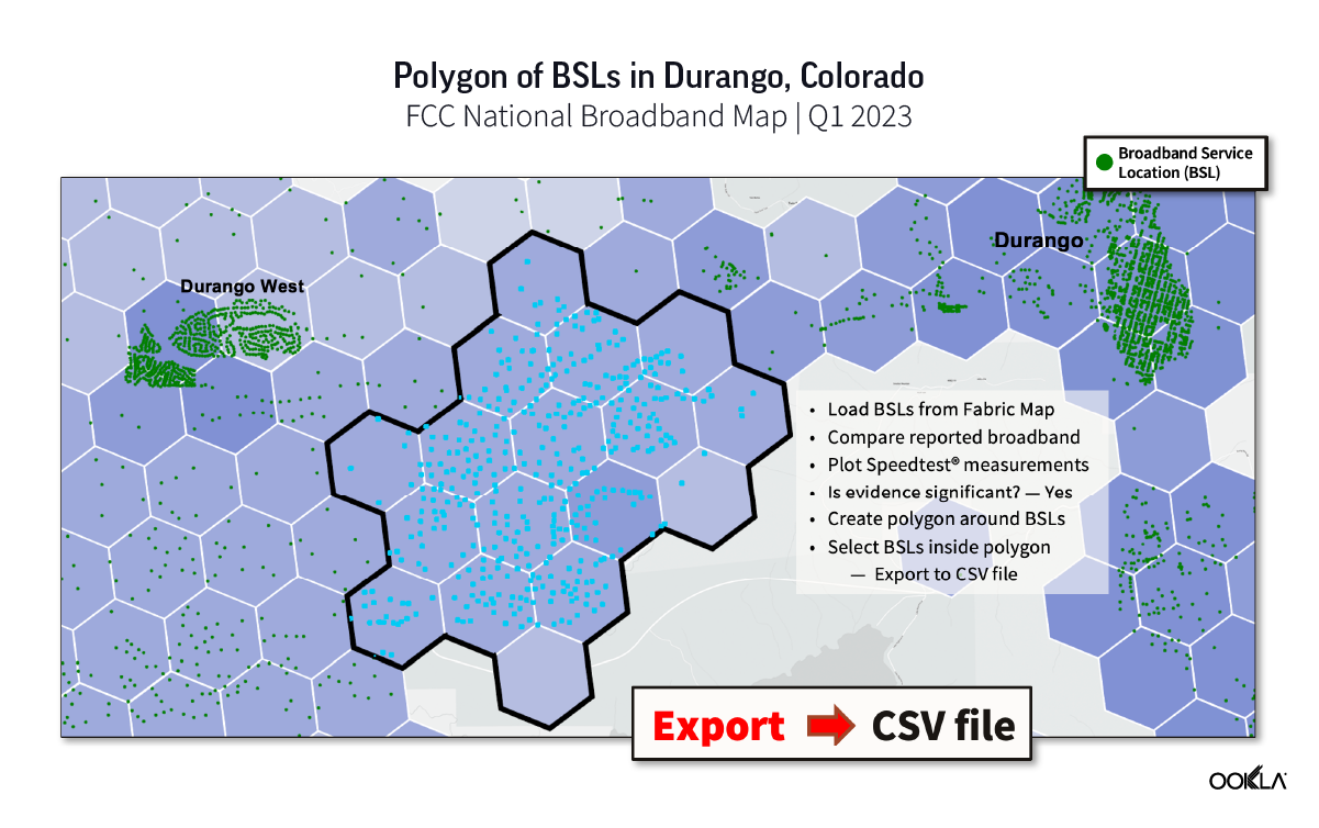 Map of Polygon of BSLs in Durango, Colorado
