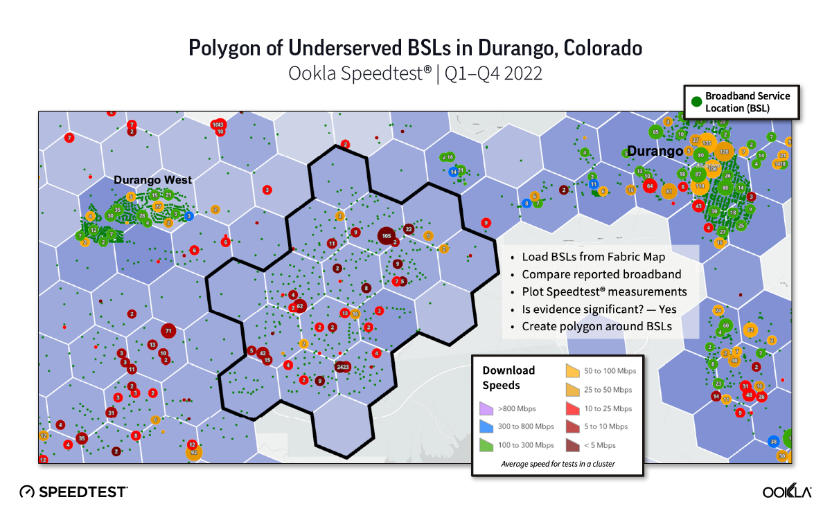 Map of Polygon of Underserved BSLs in Durango, Colorado